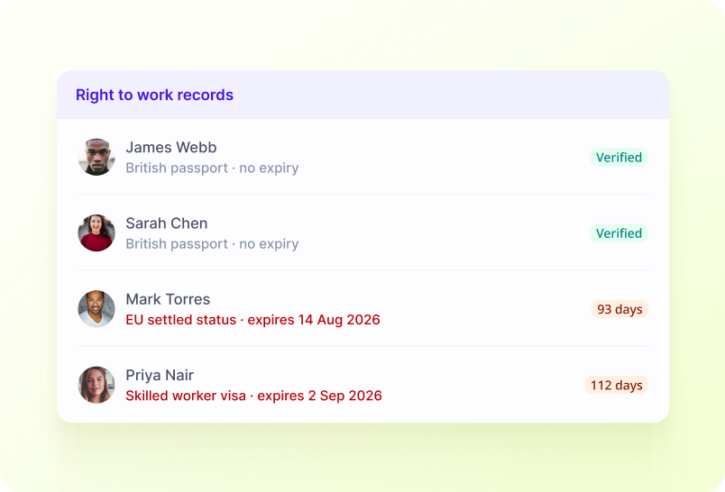 Right to Work Compliance screenshot