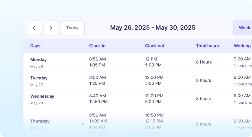 Custom shifts and work patterns screenshot